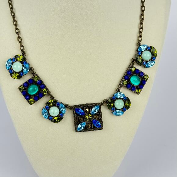 Vintage Poggi Paris Necklace 🛸 signed statement crystal blue green - Picture 3 of 7